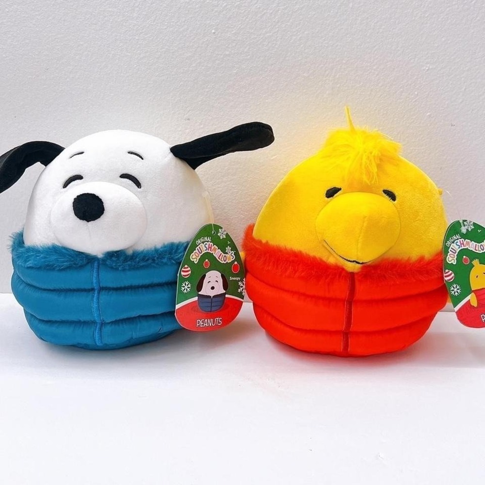 NEW Squishmallow By Kelly Toy Peanuts Snoopy‎ & Woodstock 6.5" in Puffer Jackets